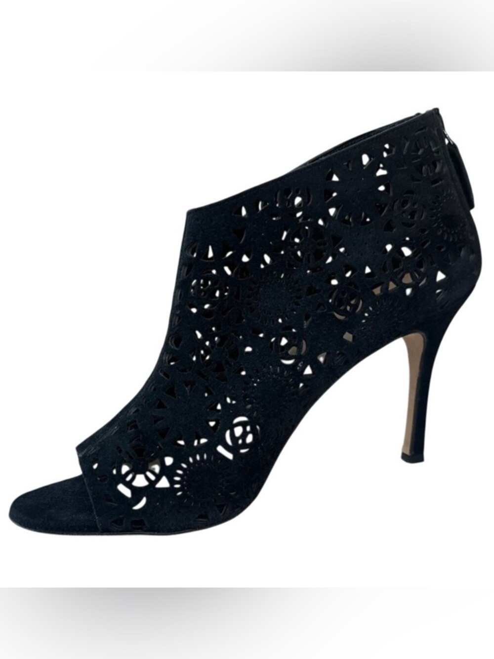 Manolo Blahnik Laser Cut Suede Booties‎ Peep Toe Heels 40/10